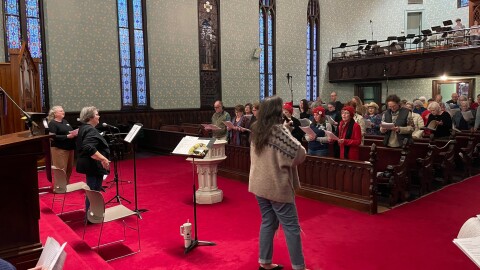 Singing Resistance Evansville performs at a We the People community sing at First Presbyterian Church on 2nd St. in Evansville, Friday, Mar. 27. 2026