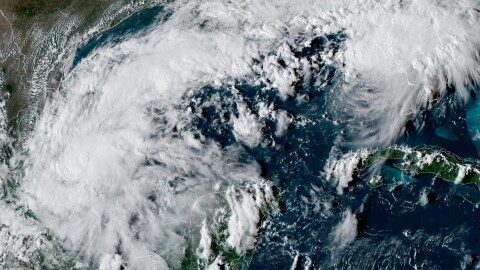 This National Oceanic and Atmospheric Administration satellite image shows Tropical Depression Nine forming over the Gulf of Mexico on Tuesday, Oct. 6, 2026. 