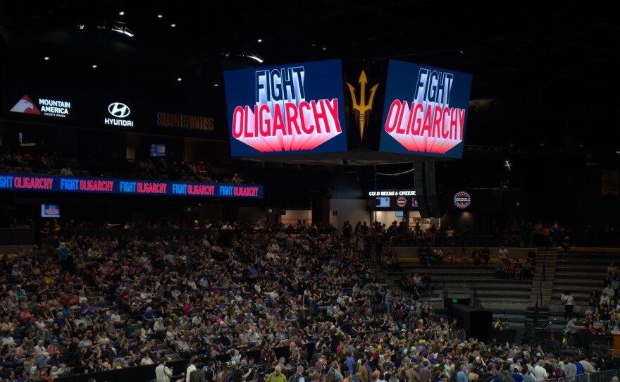 Inside Mullet Arena at the Fighting Oligarchy Tour.