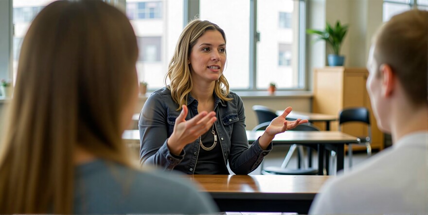 School counselor talking with students
