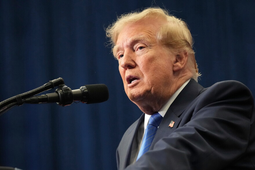 President Donald Trump speaks during an event to present the Congressional Space Medal of Honor to Artemis II crew members, Aug. 28, 2026, at Johnson Space Center in Houston.