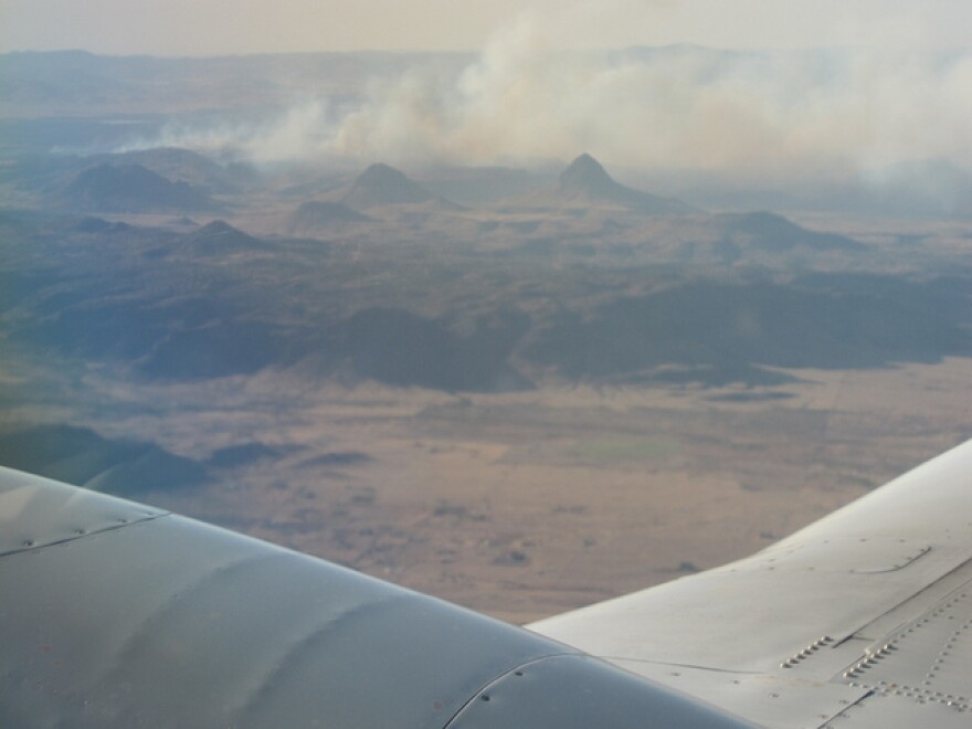 A wildfire burning near Fort Davis in West Texas on Sunday afternoon.