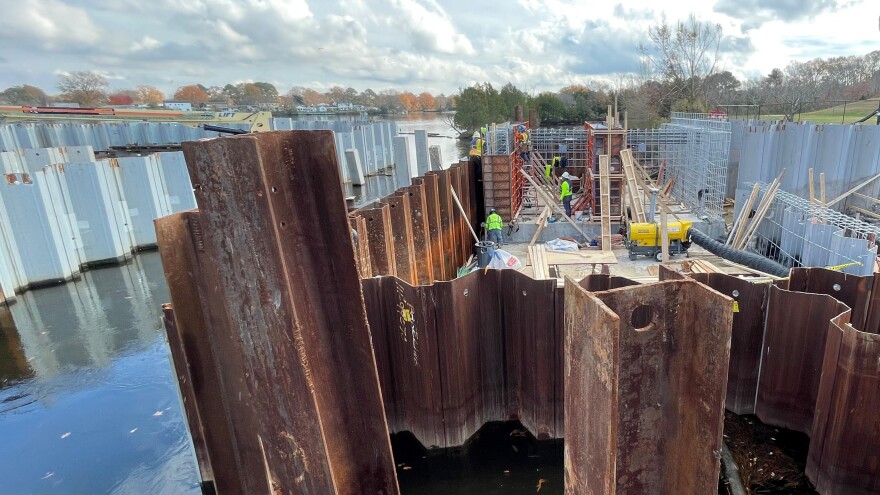 Ongoing construction on the Windsor Woods tide gate near Mount Trashmore this month. (Photo courtesy of City of Virginia Beach)