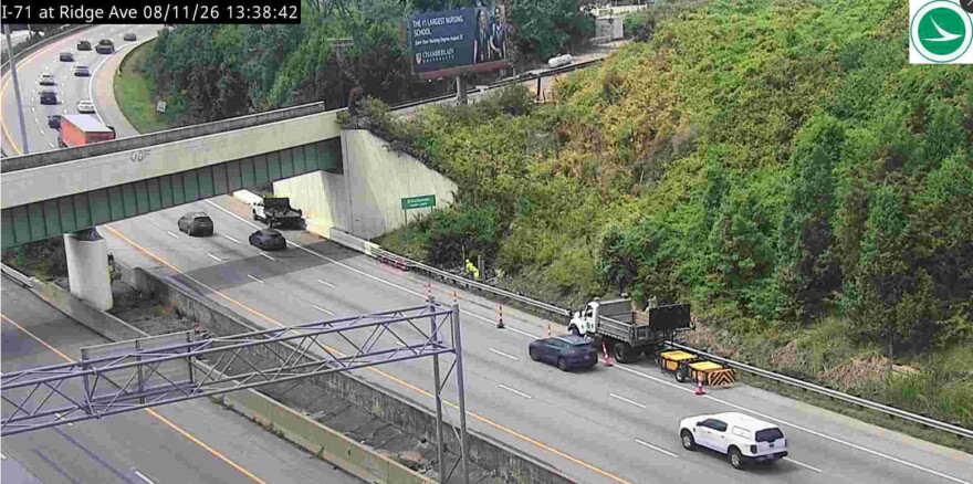 A traffic camera view of a highway.