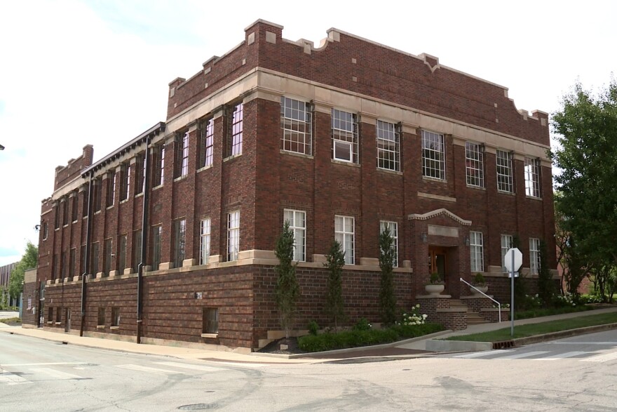 A two story brick building