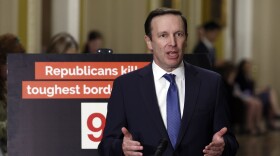 Sen. Chris Murphy (D-CT) speaks during a news conference at the U.S. Capitol Building on May 08, 2024 in Washington, DC. During the news conference, Senate Democrats spoke on a range of topics pertaining to border security and negotiations for the Federal Aviation Administration reauthorization.