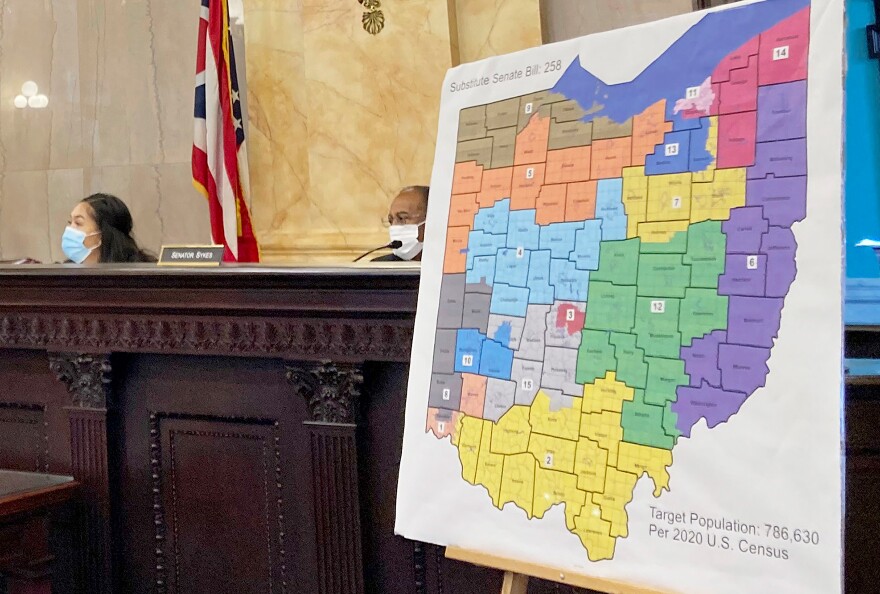 Members of the Ohio Senate Government Oversight Committee hear testimony on a new map of state congressional districts.