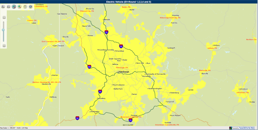 Map of charging stations in SW Pa.