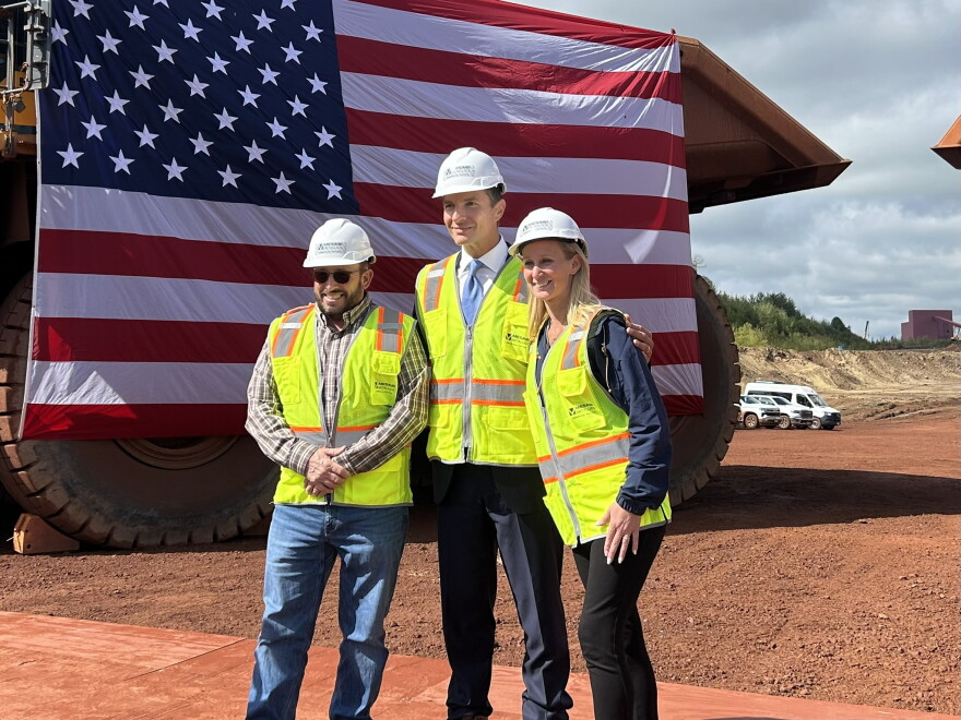Export-Import Bank of the United States Chairman John Jovanovic poses for a photo with state Sen. Keri Heintzeman, R-Nisswa, and state Rep. Roger Skraba, R-Ely.