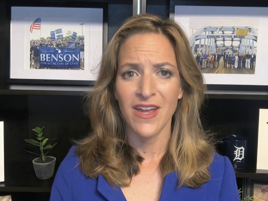 Michigan Secretary of State Jocelyn Benson says her office plans to appeal the court blocking her ban of openly carrying firearms near polling places on Election Day. She's seen above speaking during the Democratic National Convention in August.