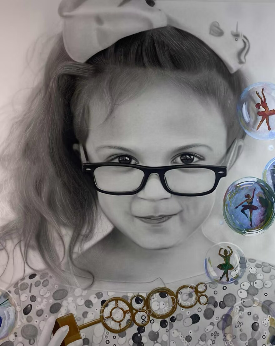 Artist Puma Opusunju crafted a portrait of Sky Collins' daughter, Presley, for the Beyond the Diagnosis exhibition. It will be featured at the Oklahoma Rare Disease Fair on Sept. 30.