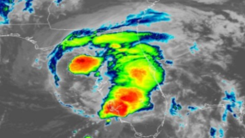 Satellite photo of Tropical Storm Elsa on July 7, 2021.