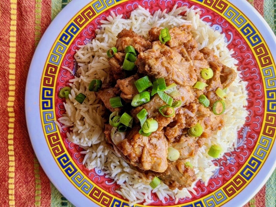 Afghan chicken gormeh, one of the dishes Zainab prepares as part of "welcome meals" that Foodhini's customers can donate to support newly arrived Afghan families.