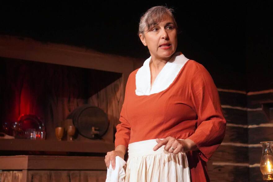 Lara Lindeman rehearses "Murder at the Black Dog Tavern" at the Kenai Performers' theater near Soldotna, Alaska, on Monday, July 27, 2026.