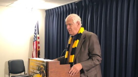 New York Assemblyman Steve Engelbrights speaks before a hearing on his bill to limit neonicotinoid pesticides in New York on September 20, 2021.