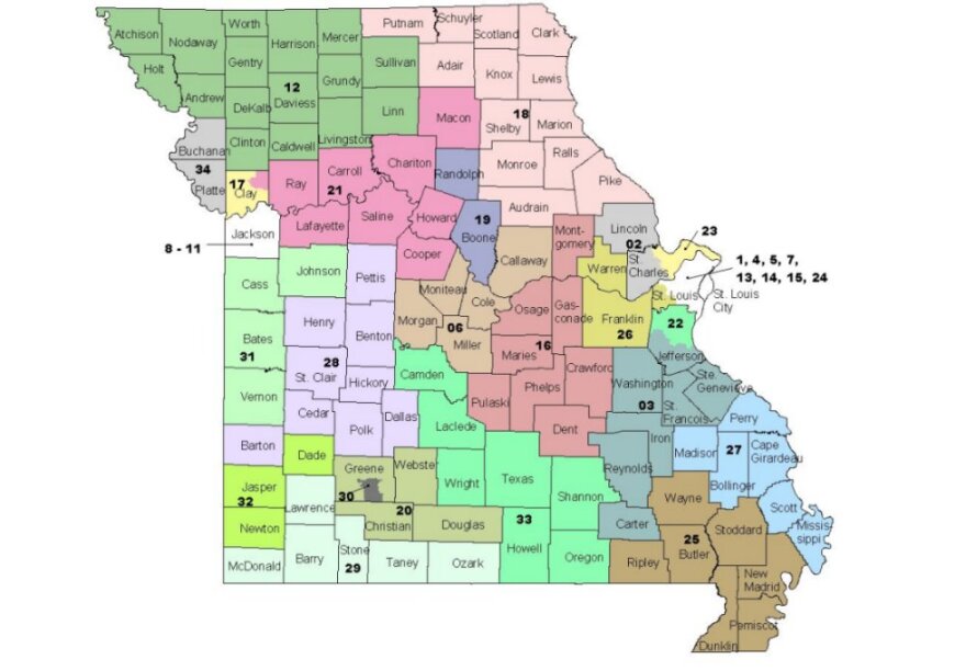 The Missouri Senate's current districts, which took effect in 2003.