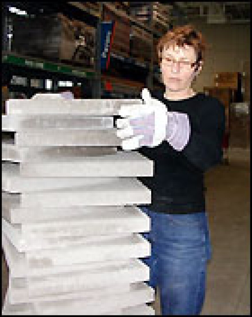 Nagorka completing work on a sculpture at the Home Depot in Landsdowne, Maryland.