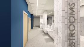 A rendering of Britton Middle School's bathrooms shows private bathroom stalls
