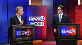 Gov. Ned Lamont and Republican challenger Ryan Fazio at a debate at WFSB on Thursday, Oct. 22, 2026