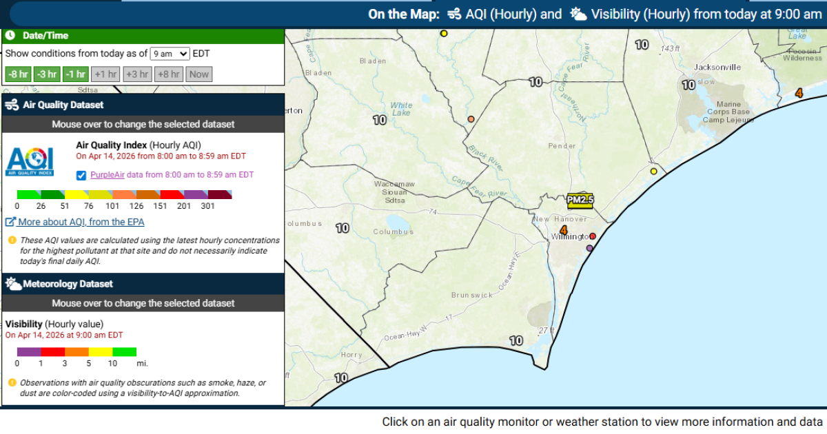 Officials say heavily smoky conditions in Cape Fear region from South Carolina wildfire