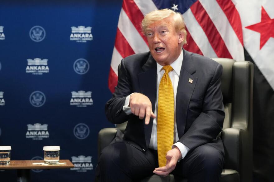 U.S. President Donald Trump meets with Syrian President Ahmad al-Sharaa on the sidelines of the NATO summit in Ankara, Turkey, Wednesday, July 8, 2026. (Alex Brandon/AP)