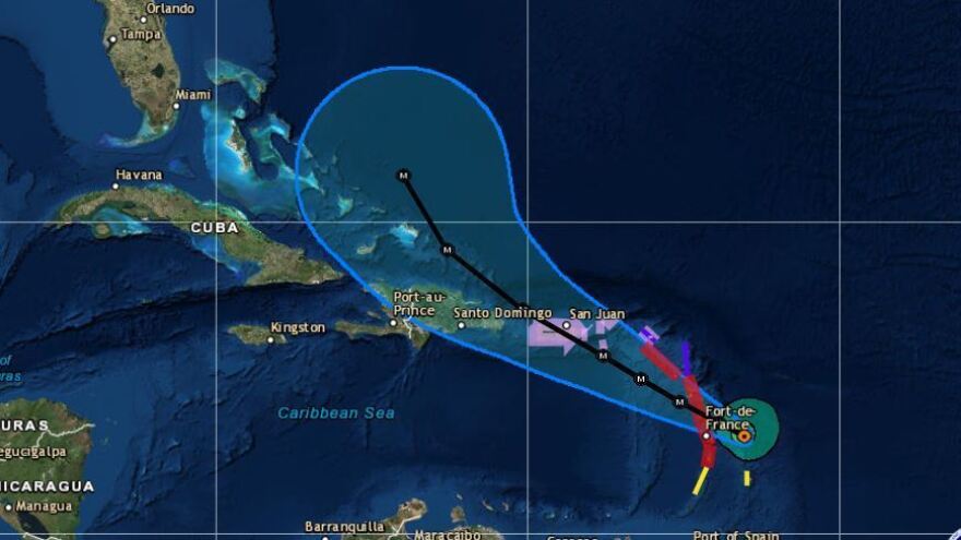 Hurricane Maria was a Category 5 storm with maximum sustained winds of 160 mph as of Monday afternoon, striking the Leeward Islands on Monday night.