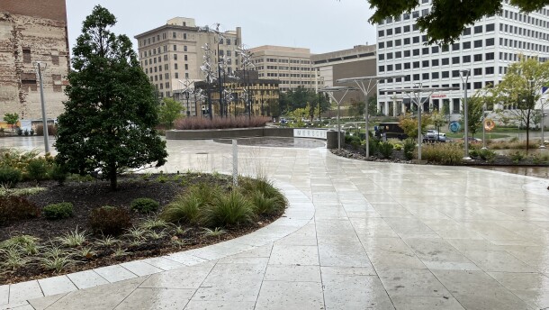 An empty park in downtown Winston-Salem