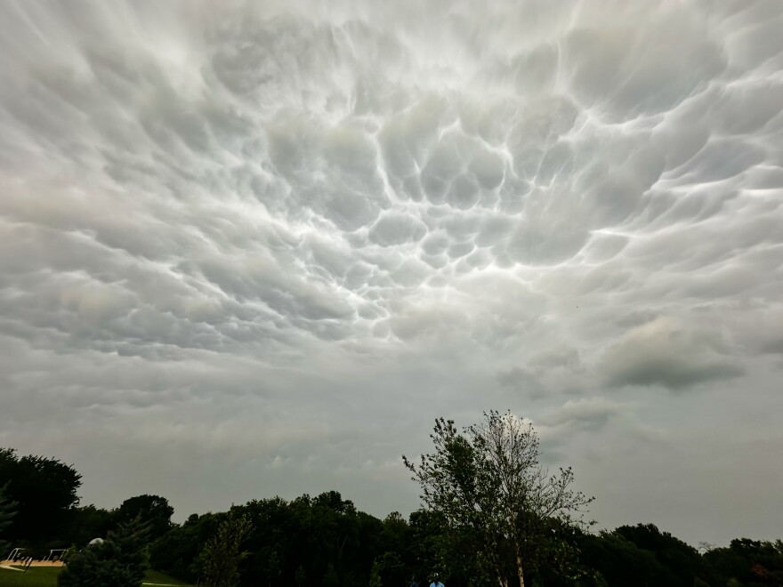 Storm clouds form over a public park as thunderstorms approaches the region, Saturday, April 25, 2026, in Plano, Texas.