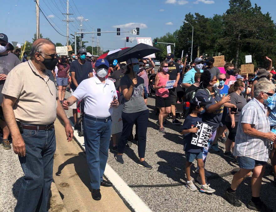 Members of the Islamic Foundation marched from Parkway West High School to Parkway West Middle School on Sunday to support the movement to end police brutality and racial injustice against black people. 