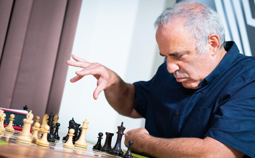 Legendary World Champion Garry Kasparov playing in the 2019 Champions Showdown: Chess 9LX event. 