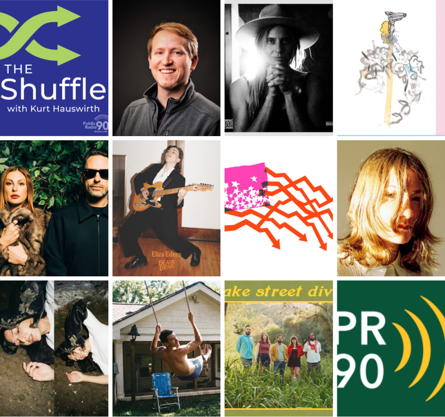 Decorative collage of album art from featured artists on The Shuffle