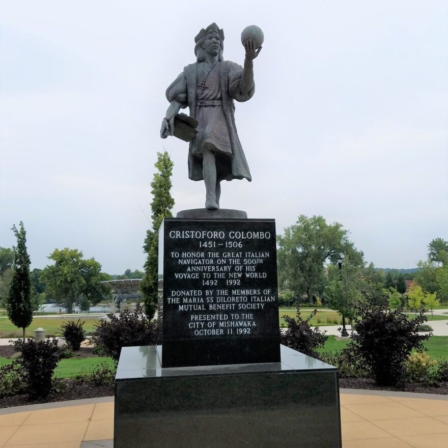 The Christopher Columbus statue in Mishawaka's Central Park.