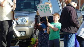 9-year old Clark Laker protests the loss of old growth trees