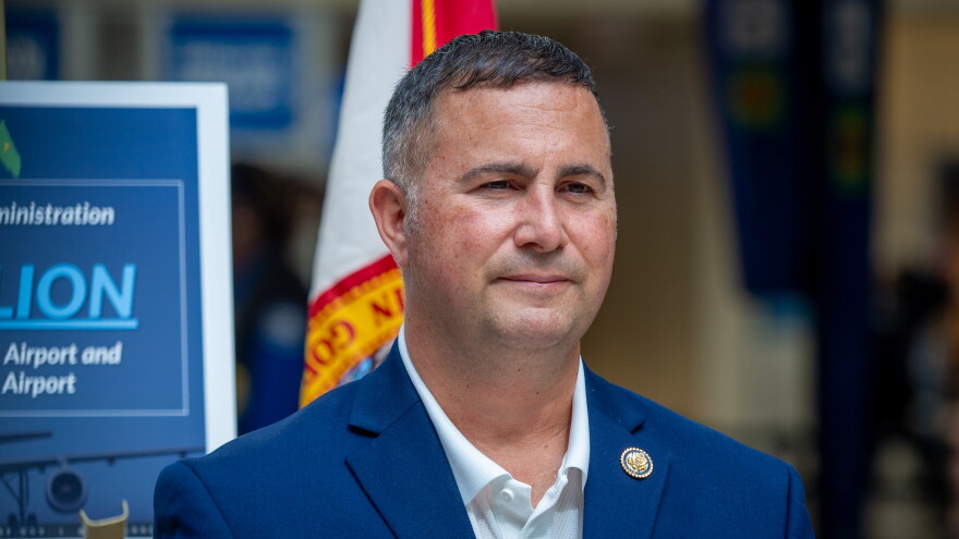 Congressman Darren Soto, the Democrat representing Florida’s ninth congressional district, waits to give remarks at Orlando International Airport on Friday, May 29, 2026. Soto is running for reelection this year in a redrawn district that’s bigger, whiter, more rural, and more Republican.