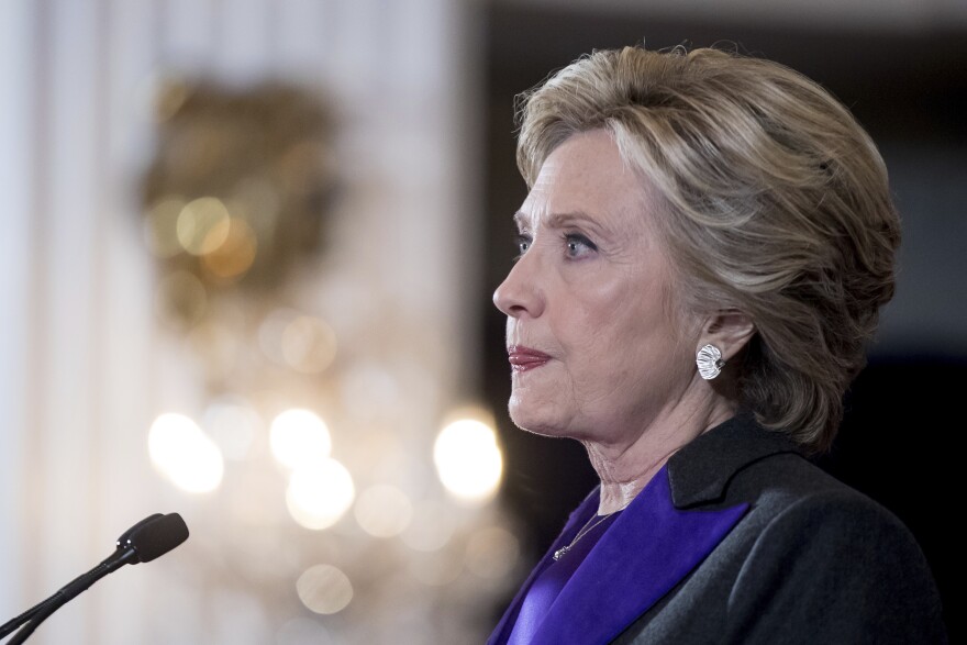 Hillary Clinton pauses during her concession speech in New York following the 2016 election.