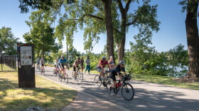 Lael Wilcox leads a group of Tulsan cyclists