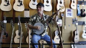 A display at Music Makers, in Galesburg, IL, which sells instruments and other products in the store and online. 