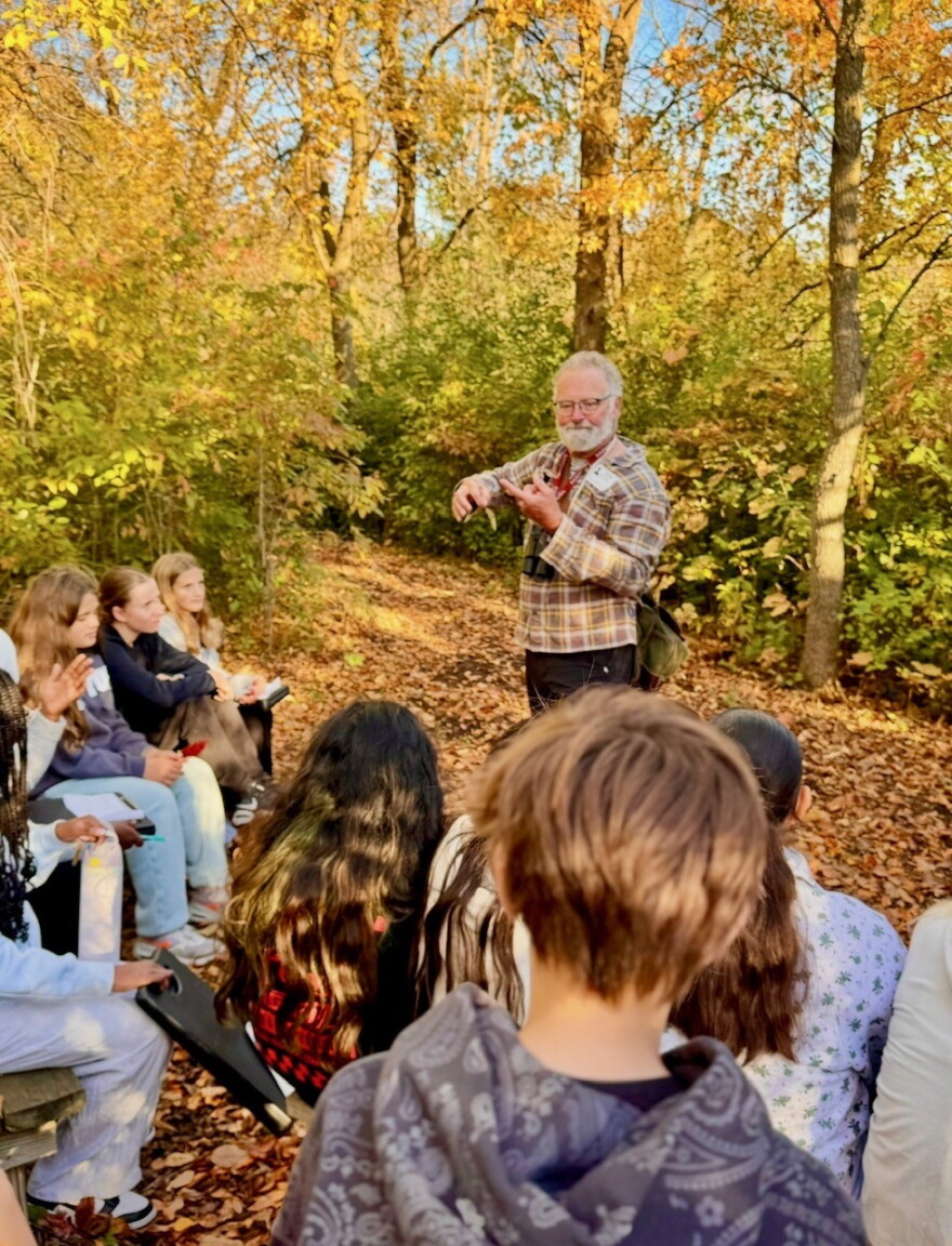 John Latimer leads a phenology hike at Rockford Middle School in October, 2026.