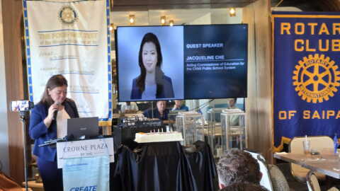 Acting CNMI PSS Commissioner Jacquilene Che speaks at the Rotary Club of Saipan Tuesday.