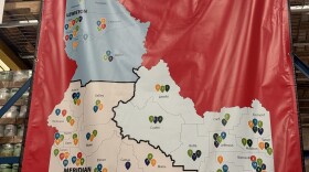 A map of Idaho Food Bank locations in the nonprofit's warehouse.