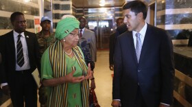 American USAID chief Rajiv Shah meets with Liberian President Ellen Johnson Sirleaf in Monrovia.