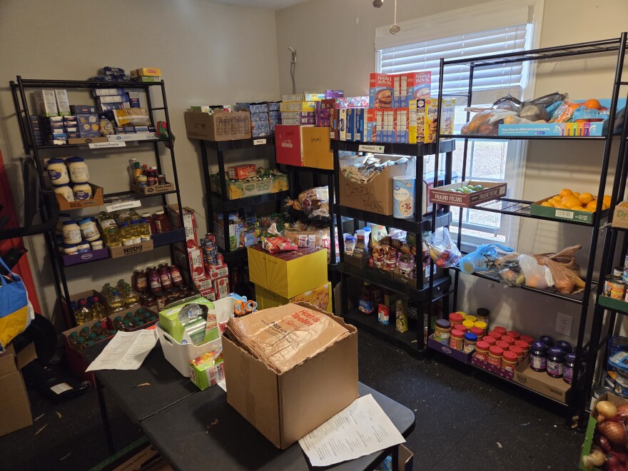 Food and other essentials stocked up to be delivered to families in need.