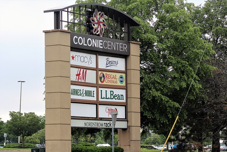 This is a shopping mall sign on Central Avenue in the town of Colonie. As of 2021, they've got a Nordstrom Rack, a Barnes & Noble, an L. L. Bean, a Regal Cinemas... you get the idea. 