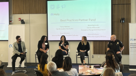 From left to right: Adán Chávez, Tracey Martinez, Alicia de la Garza, Dana Simmons, and Shane Reichardt participating in a "Communicating During a Crisis" panel discussion on Sept. 29, 2022.