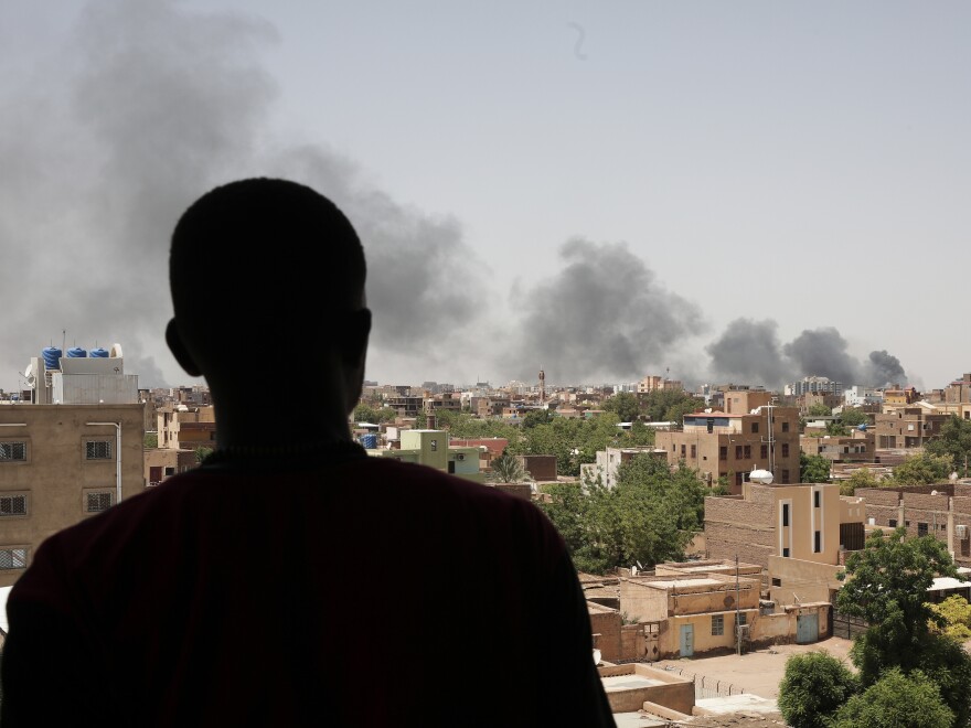 Smoke is seen in Khartoum, Sudan, on Saturday. The fighting in the capital between the Sudanese Army and Rapid Support Forces resumed after an internationally brokered cease-fire failed.