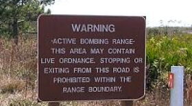 Warning sign at entrance to bombing range