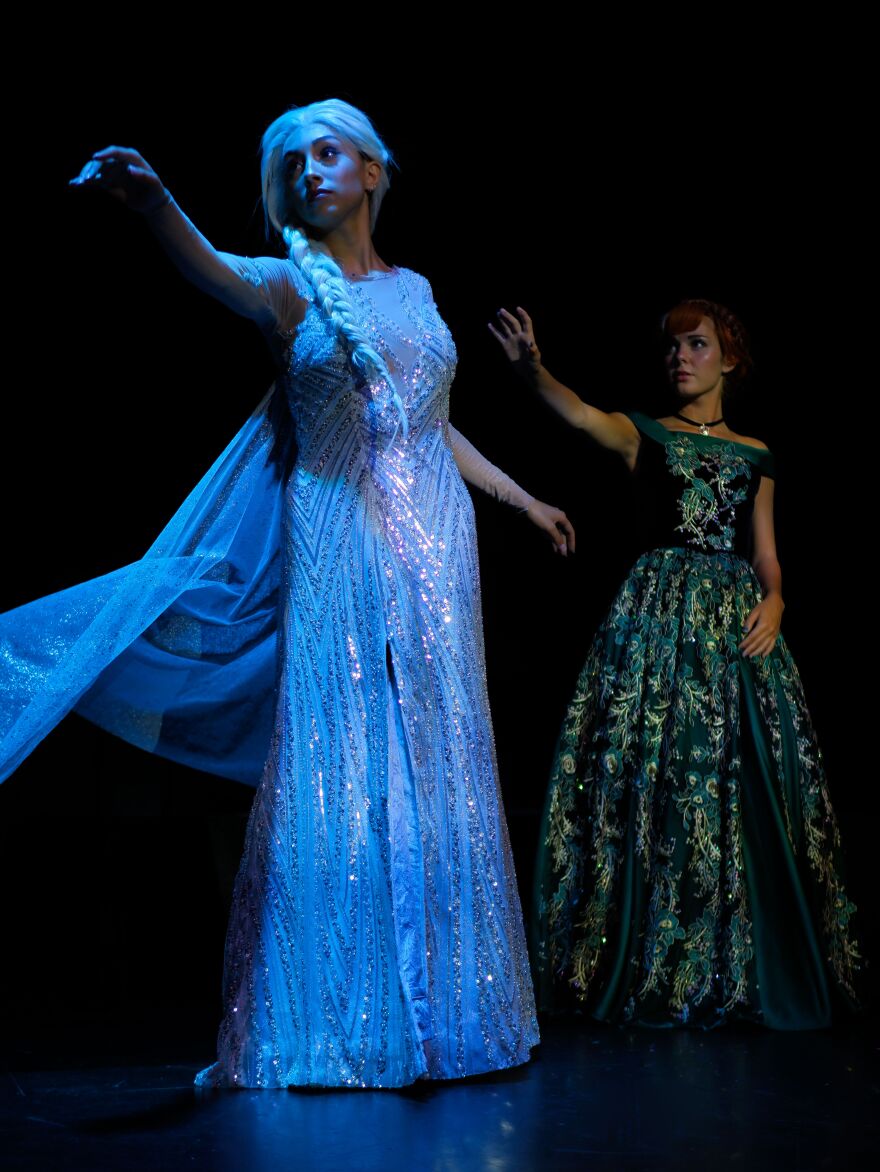 Mia Zottolo as Elsa and Shennan Nelson as Anna in 'Frozen the Broadway Musical' at Arts Bonita July 17-26.