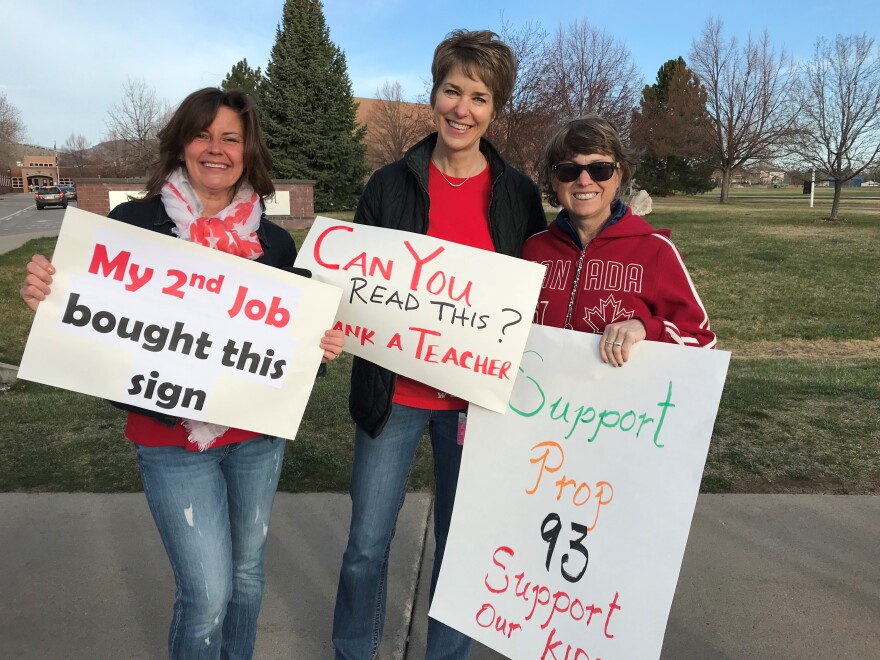 Teachers at a Fort Collins middle school participated in a city-wide walk-in to show support for public education in April 2018.