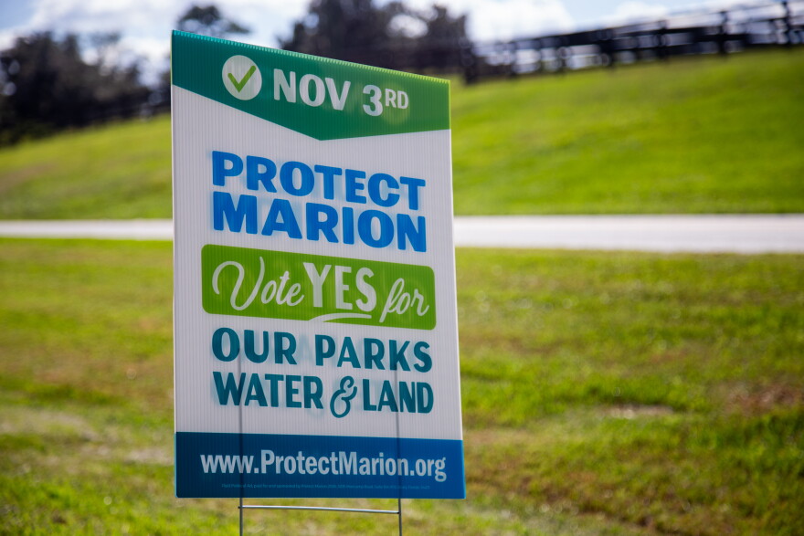 A sign promoting the bond referendum is posted in front of deCavaignac’s farm. “The parks are what brings people out into nature; puts their phones down, gets these kids out running around and having a good time,” deCavaignac said.