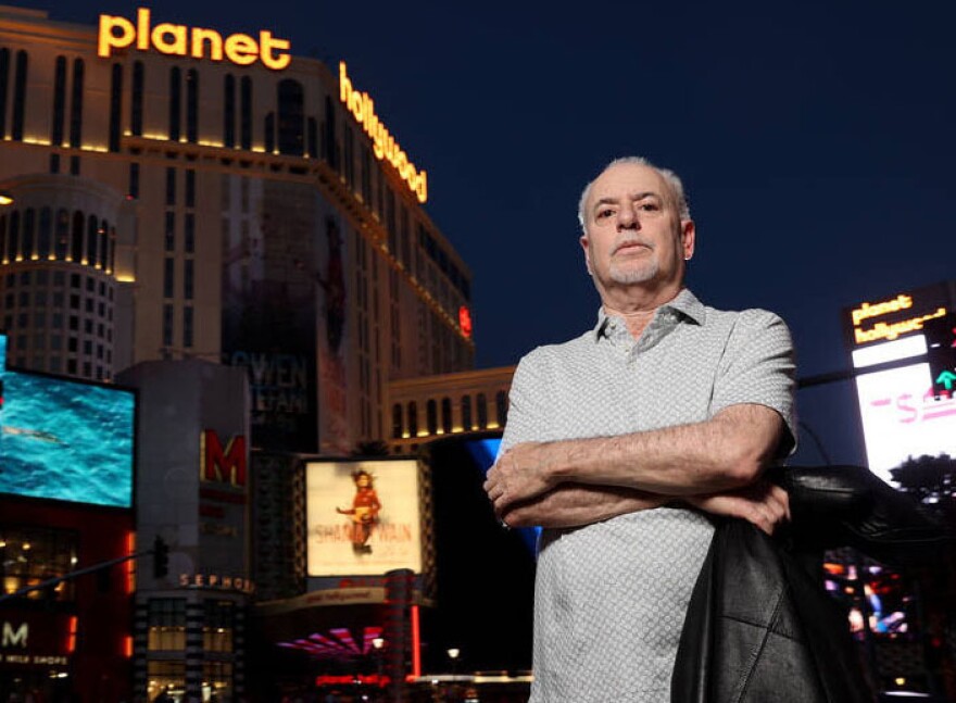 <em>Las Vegas Review-Journal</em> reporter Jeff German stands on the Las Vegas Strip on June 2, 2021. German was found dead on Saturday.